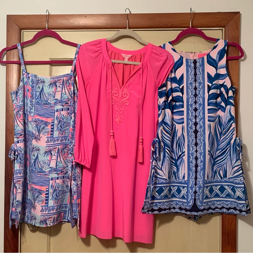 Lily Pulitzer… Two skort rompers and one silk dress size O/XS